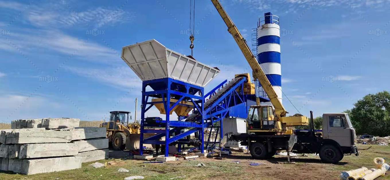 Installing AJY60 small portable concrete plant on-site