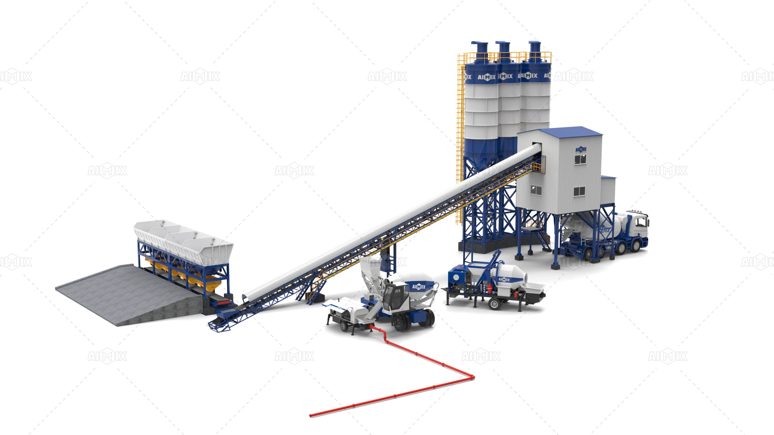 AJ120-3D-ready mix plant and concrete pump for sale by Aimix